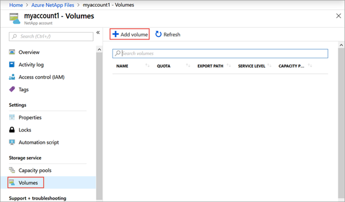 Captura de tela da interface de adicionar volumes.