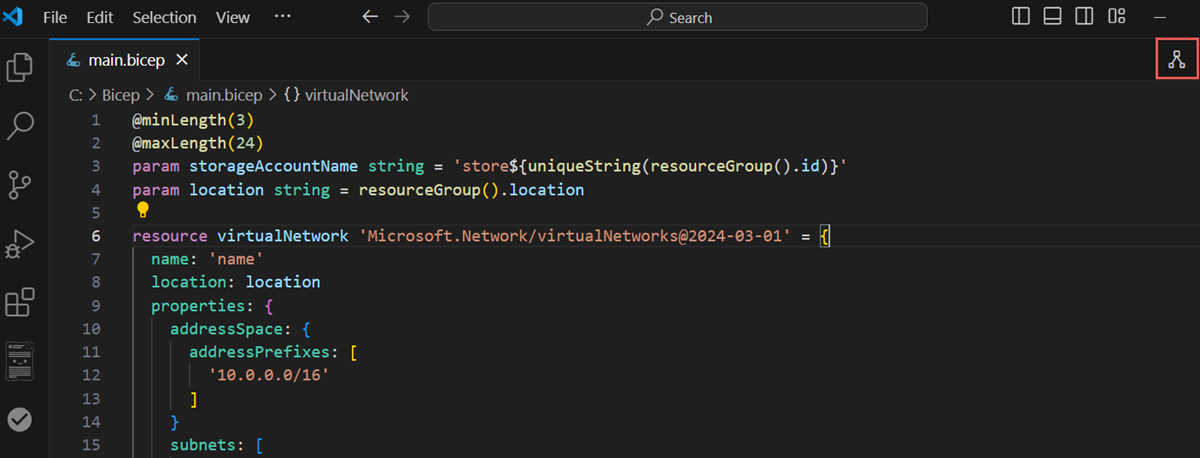 Captura de tela da ferramenta Bicep Visualizer.