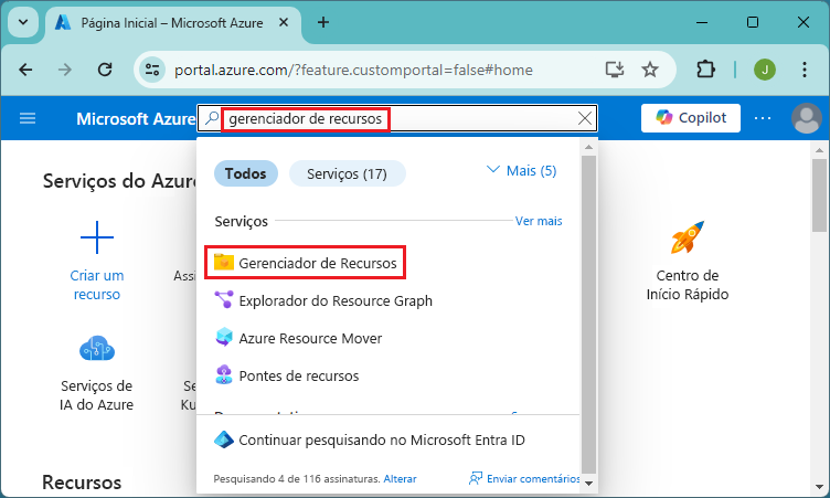 Captura de ecrã a mostrar a seleção de Todos os serviços no portal do Azure para aceder ao Explorador de Recursos.