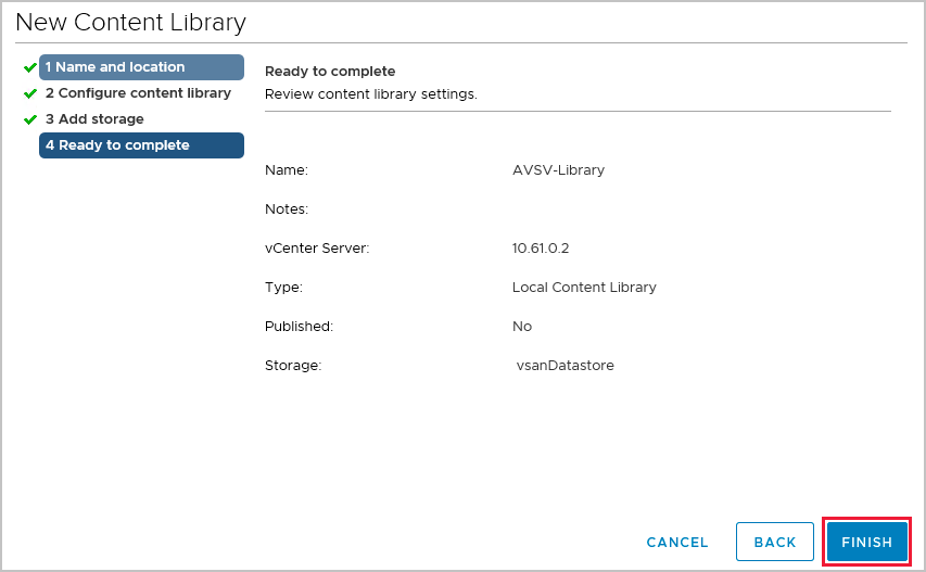 Captura de tela mostrando as configurações da nova biblioteca de conteúdo.