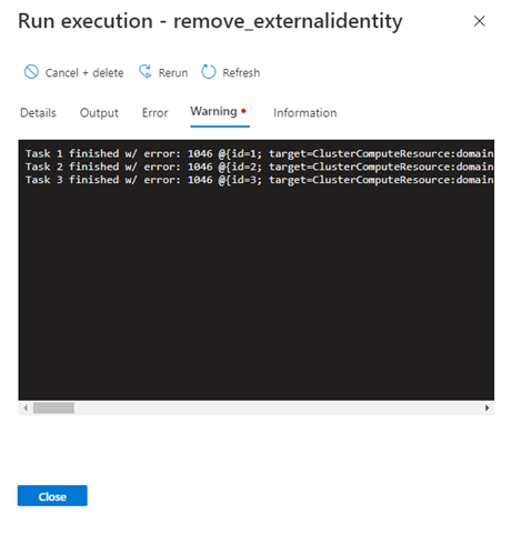 Captura de ecrã a mostrar os avisos detetados durante a execução de uma execução.