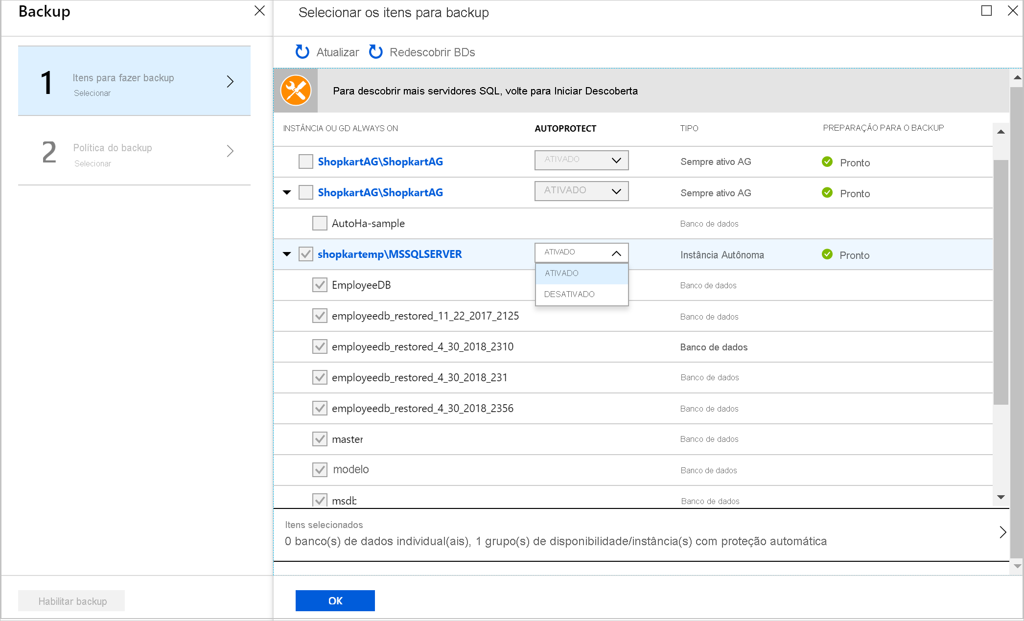 Ativar a proteção automática no grupo de disponibilidade