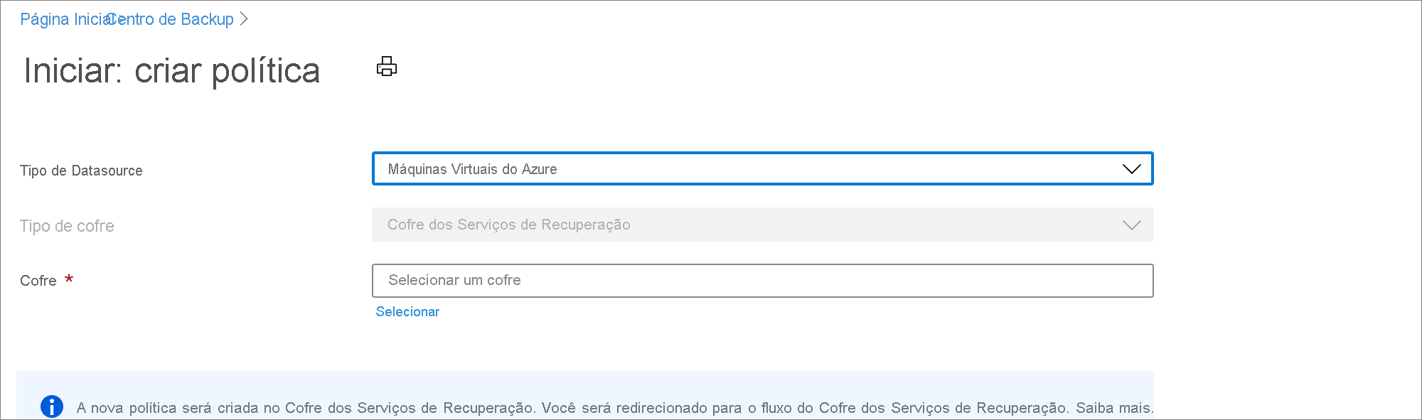 Selecionar fonte de dados para política de backup de VM