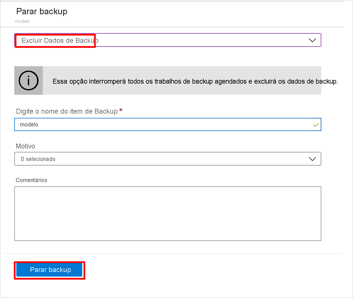 Eliminar dados de cópia de segurança