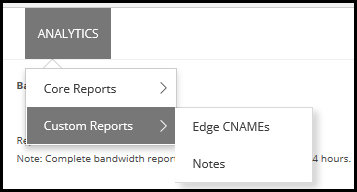 Portal de gerenciamento CDN - Menu de relatórios personalizados