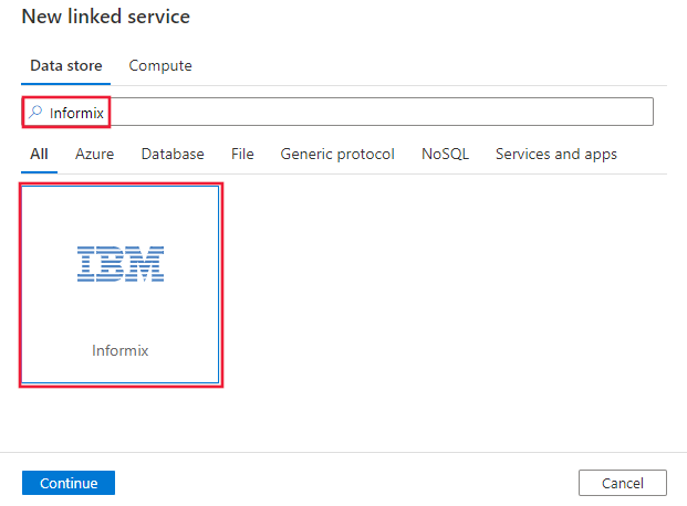 Captura de ecrã do conector Informix.