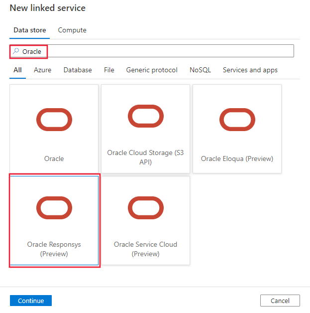 Captura de tela do conector Oracle Responsys.