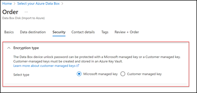 Captura de ecrã do tipo de encriptação Data Box Disk.