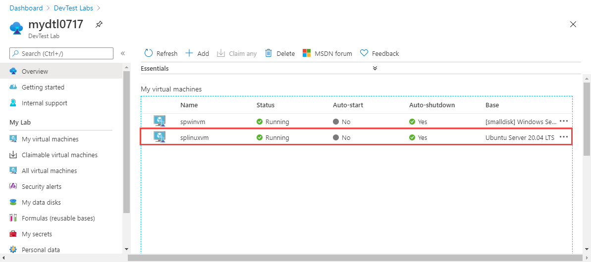 Selecione sua VM Linux