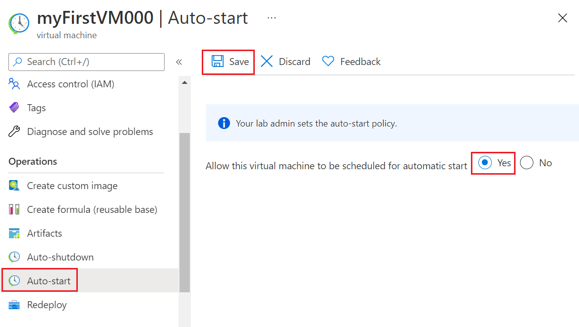 Captura de ecrã a mostrar a seleção de Sim na página Início automático.