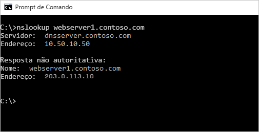 Captura de tela de nslookup em cmd para ip público.