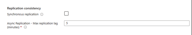 Captura de tela da interface do usuário de consistência de replicação na interface do usuário de criação de namespace dedicado.