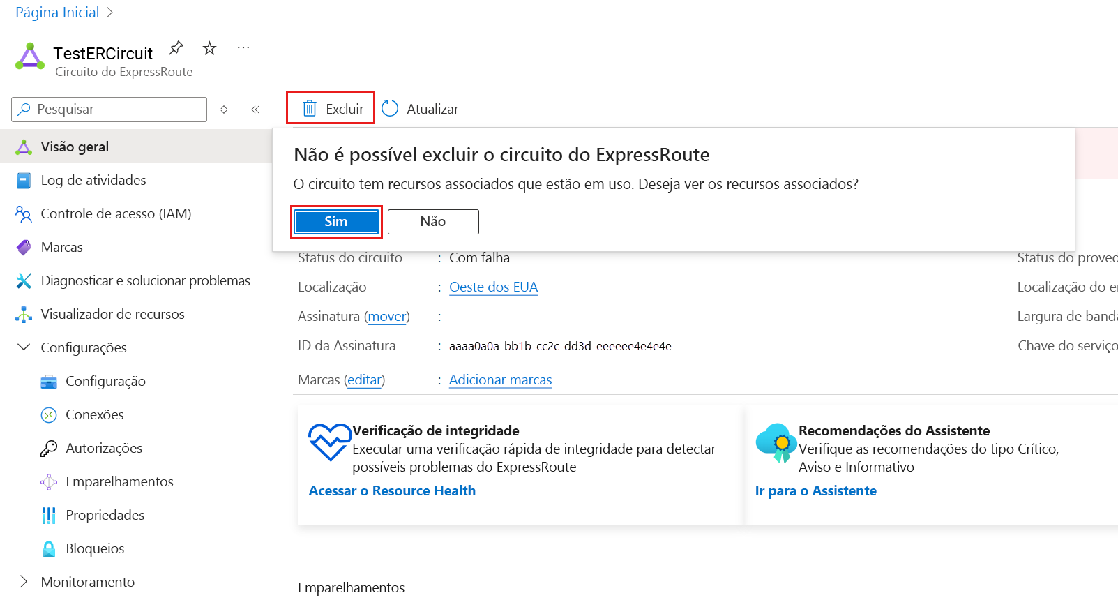 Captura de tela do circuito de desprovisionamento da Rota Expressa.