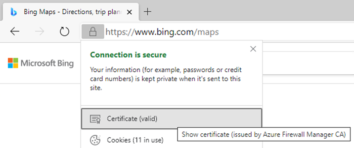 Captura de ecrã a mostrar o certificado do browser