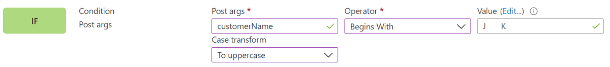 Captura de tela do portal mostrando a condição de correspondência do post args.