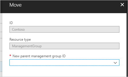 Captura de ecrã do painel para mover uma subscrição para um grupo de gestão diferente.