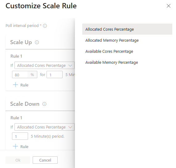 Captura de tela mostrando como adicionar regras em configurar regras de escala para dimensionamento baseado em carga.