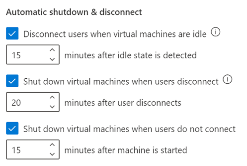 Captura de tela que mostra as três configurações de desligamento automático.