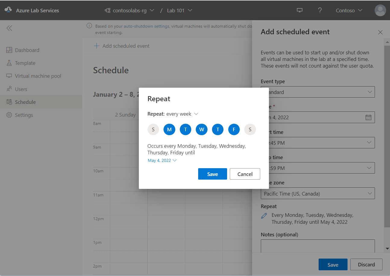 Configurar o agendamento da repetição