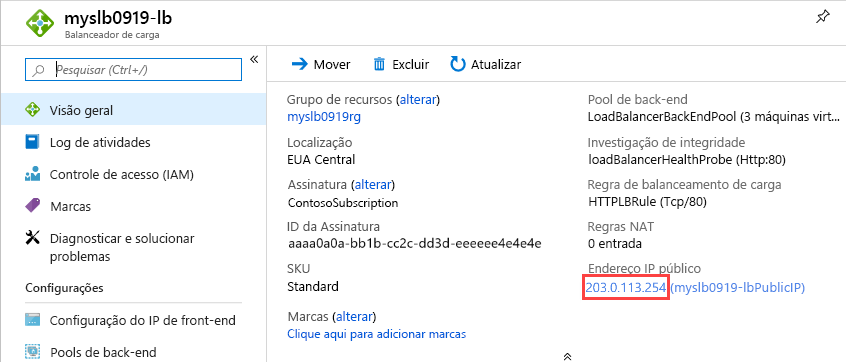 IP público do modelo do Azure load balancer Resource Manager