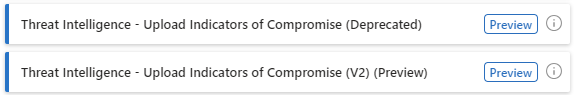 Captura de tela dos nomes de ação do conector do aplicativo lógico para a API de indicadores de carregamento do Microsoft Sentinel.