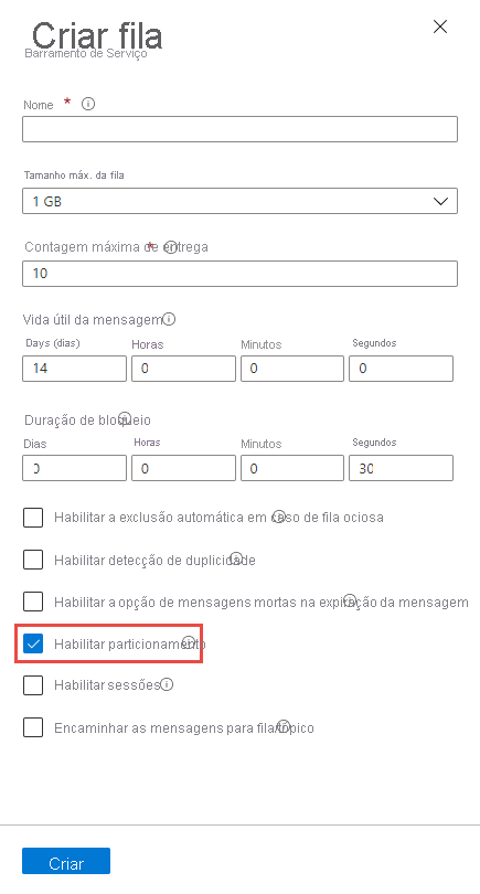 Enable partitioning at the time of the queue creation