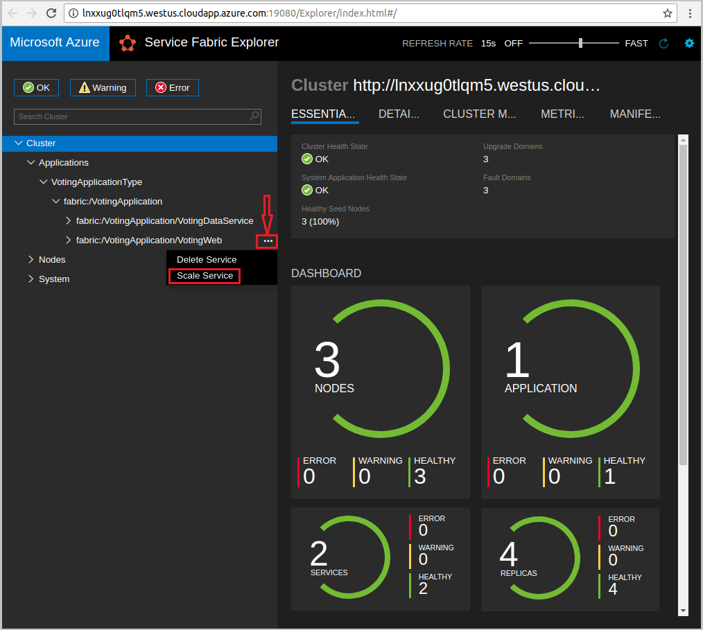 Dimensionar um serviço no Azure Service Fabric