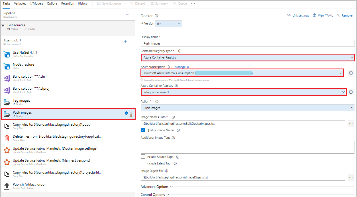 Selecionar Enviar imagens do Docker