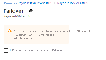 Página mostrando que concordamos em executar failover sem um failover de teste