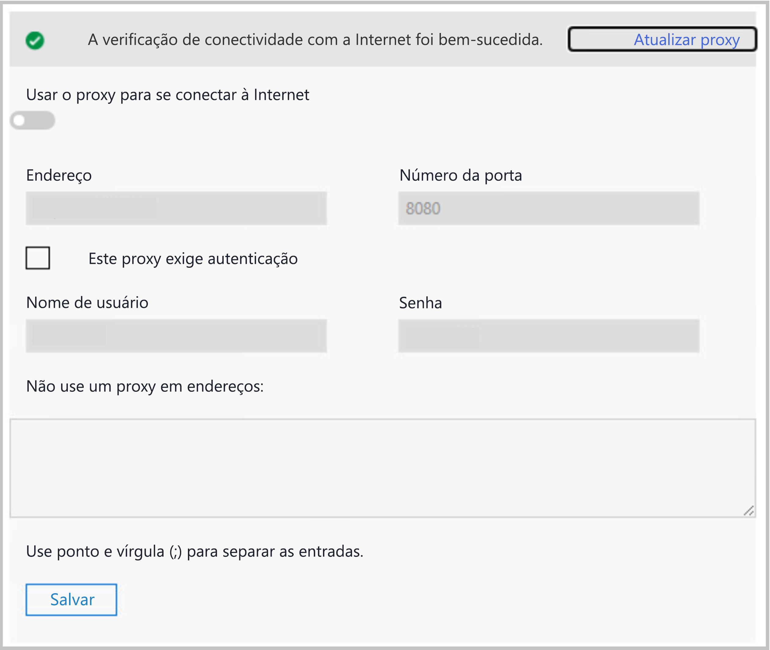 Captura de tela mostrando a tela de atualização de proxy.