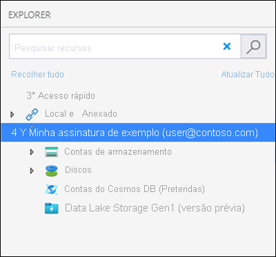 Captura de ecrã a mostrar a página principal do Storage Explorer