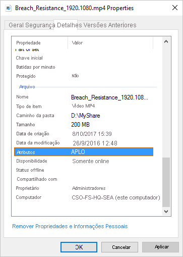 A caixa de diálogo Propriedades de um arquivo, com a guia Detalhes selecionada