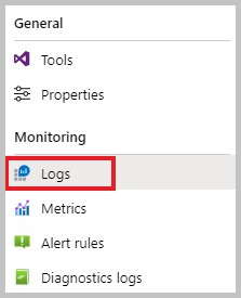 A captura de tela mostra o menu Geral com Logs selecionados.