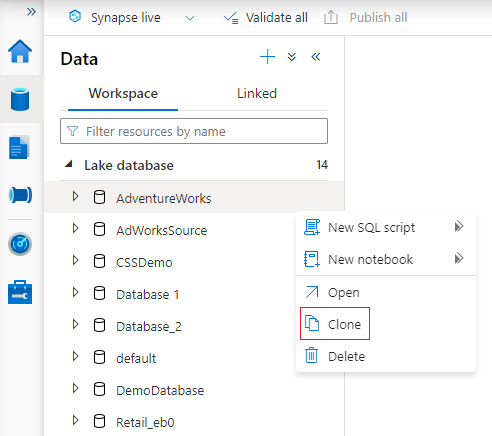 Captura de ecrã a mostrar como clonar uma base de dados existente