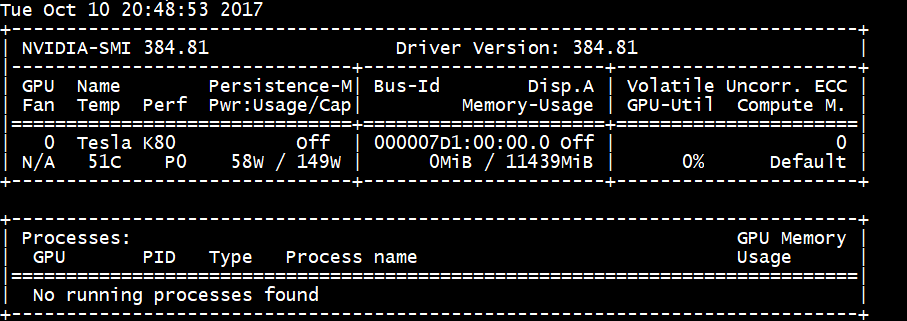 Captura de ecrã do estado do dispositivo NVIDIA.