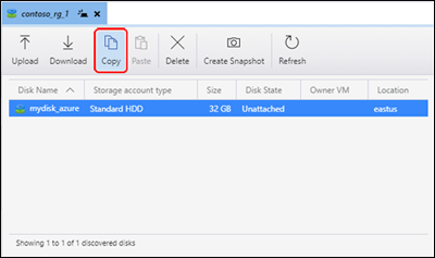 Captura de ecrã do Azure Storage Explorer a realçar a localização do botão Copiar.