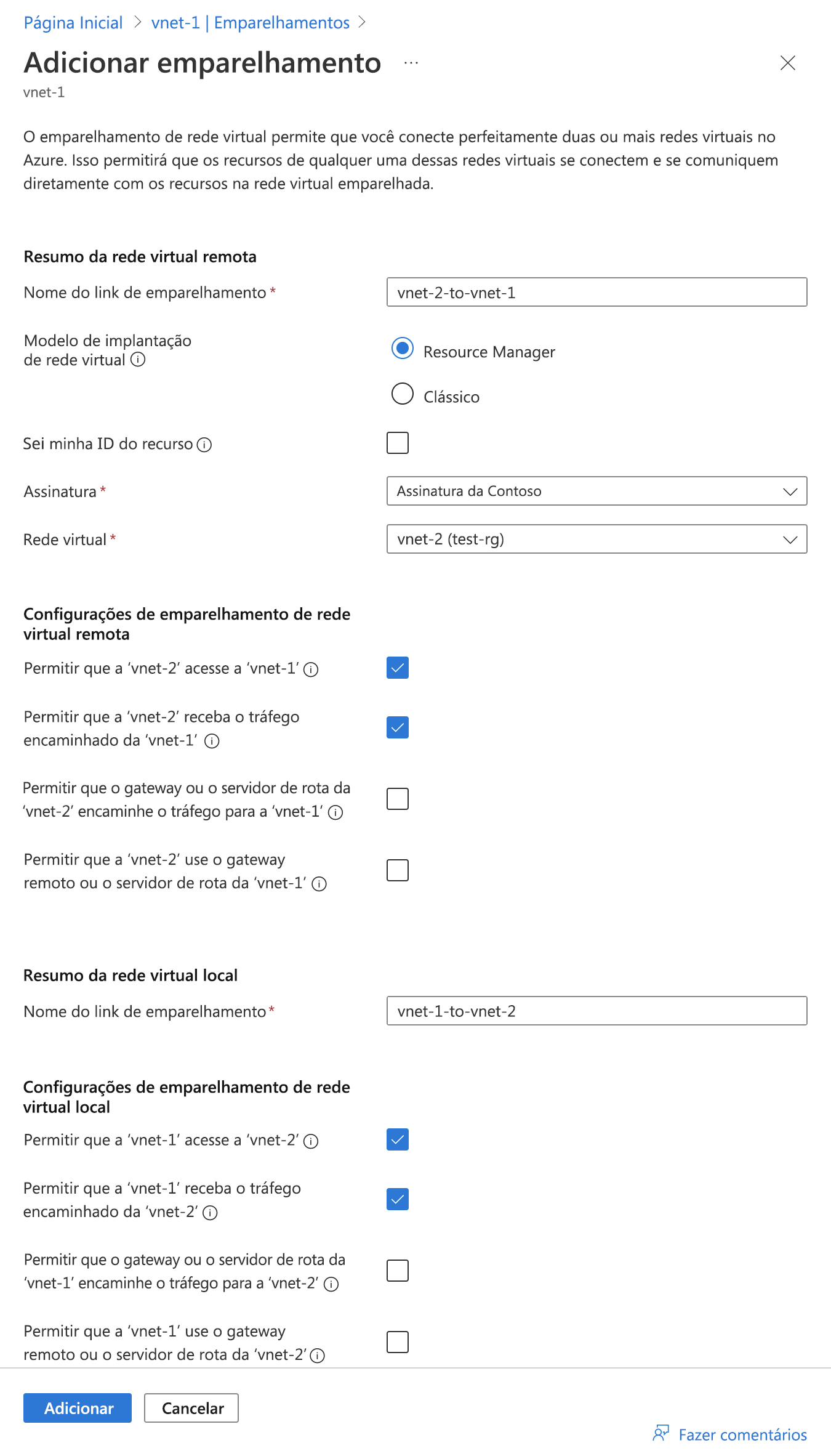 Captura de ecrã da página de configuração de emparelhamento.