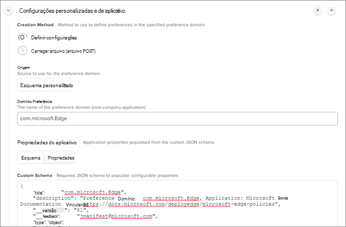 Origem do perfil e esquema personalizado