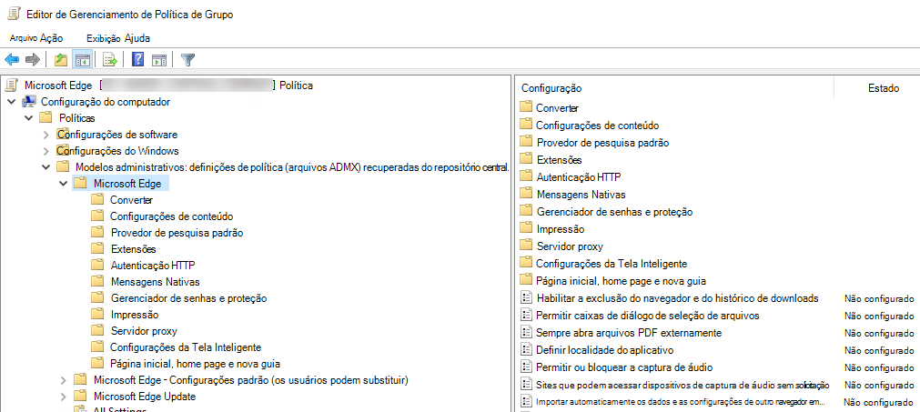 Políticas do Microsoft Edge