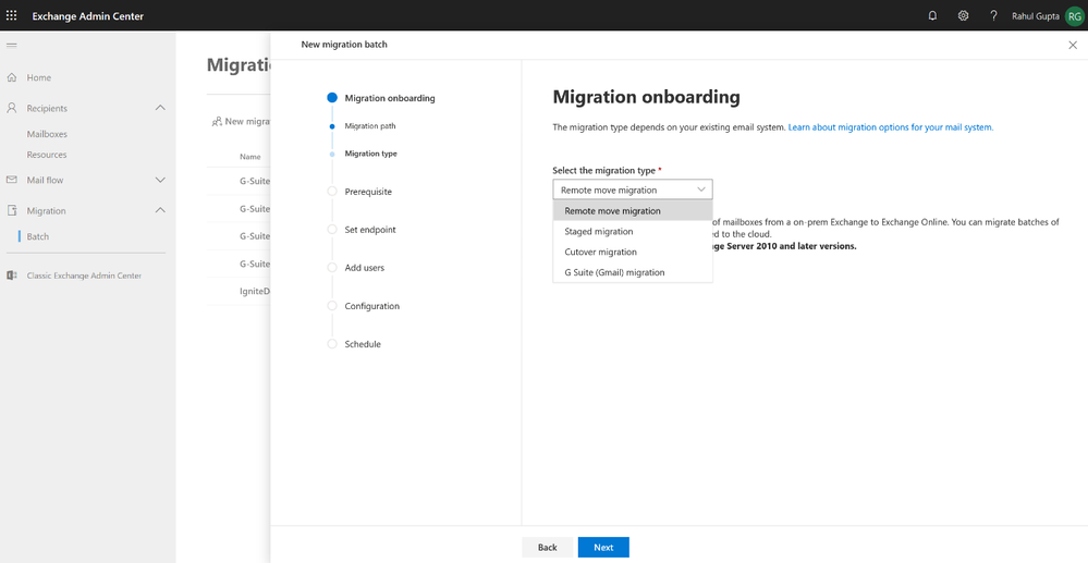 Captura de ecrã das novidades da migração.