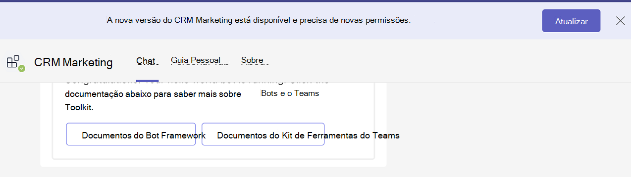 Captura de ecrã que mostra o contexto da aplicação de bot.