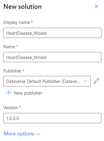 Captura de ecrã de como criar uma nova solução para adicionar o modelo e quaisquer outros componentes.