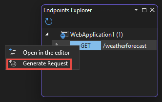 janela do Explorador de Terminais mostrando o menu de contexto da solicitação com a opção 'Gerar Solicitação' destacada.