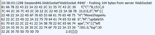 Exibição do log do Fiddler mostrando o tráfego do SignalR