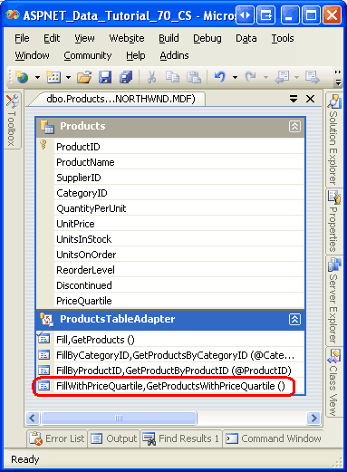 Verifique se um novo método foi adicionado ao TableAdapter