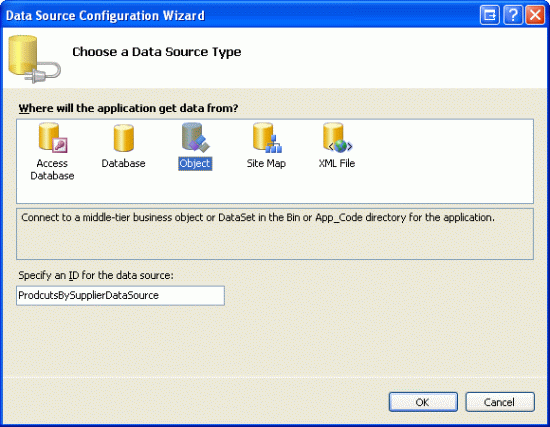 Associar o ProductsBySupplier GridView a um Novo ObjetoDataSource