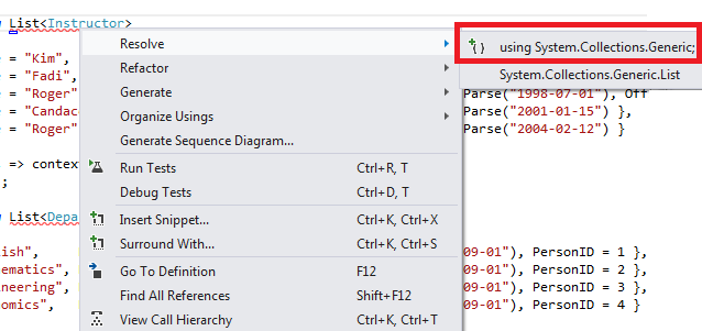 Resolver com a instrução using