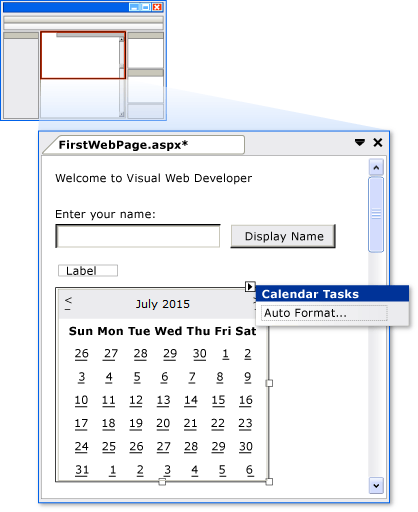 Controle de calendário no modo Design