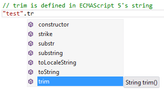 Lista do IntelliSense em JavaScript