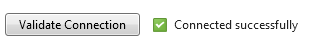 Captura de tela do botão Validar Conexão com um ícone de marca de seleção verde indicando que a conexão foi bem-sucedida.